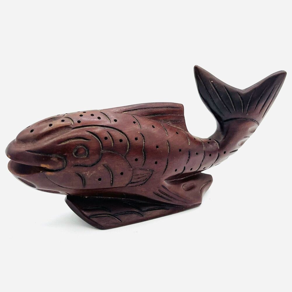 Hand Carved Mahogany Wood Fish Wooden Sculpture. Island Art 9” Made In Haiti VTG